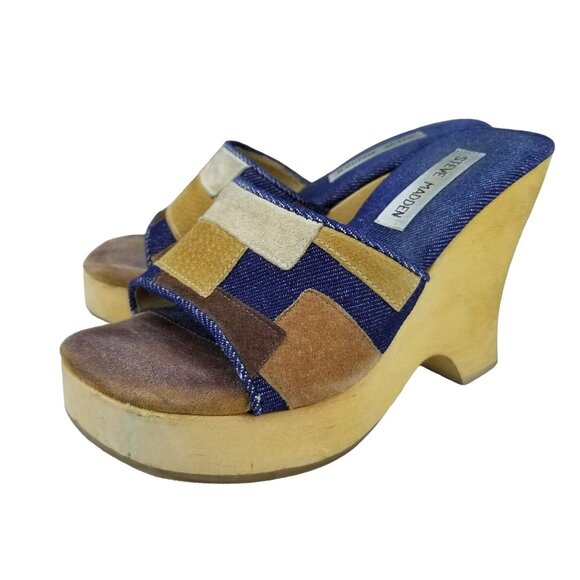 Bratz vintage Steve Madden patch work platform wedge square toe slide sandals - Picture 8 of 10